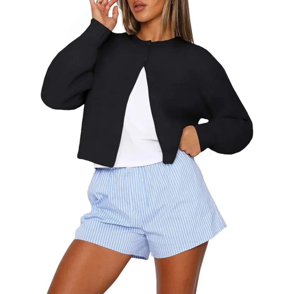 Women's Cropped Knit Cardigan Lightweight Fall Outfits Casual Chic